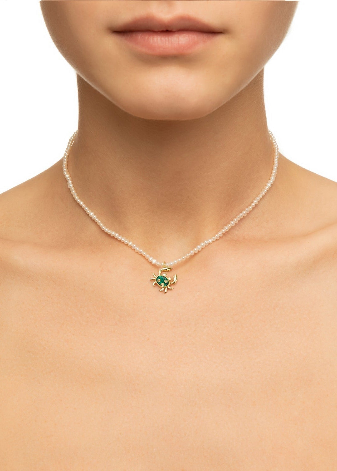 Pearl Necklace with Crab Charm