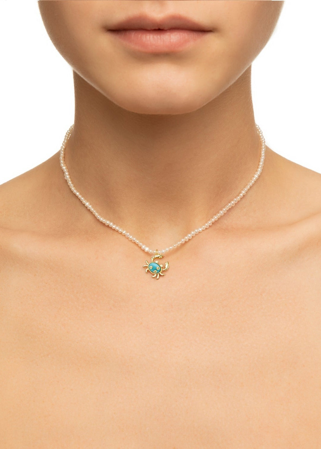 Pearl Necklace with Crab Charm