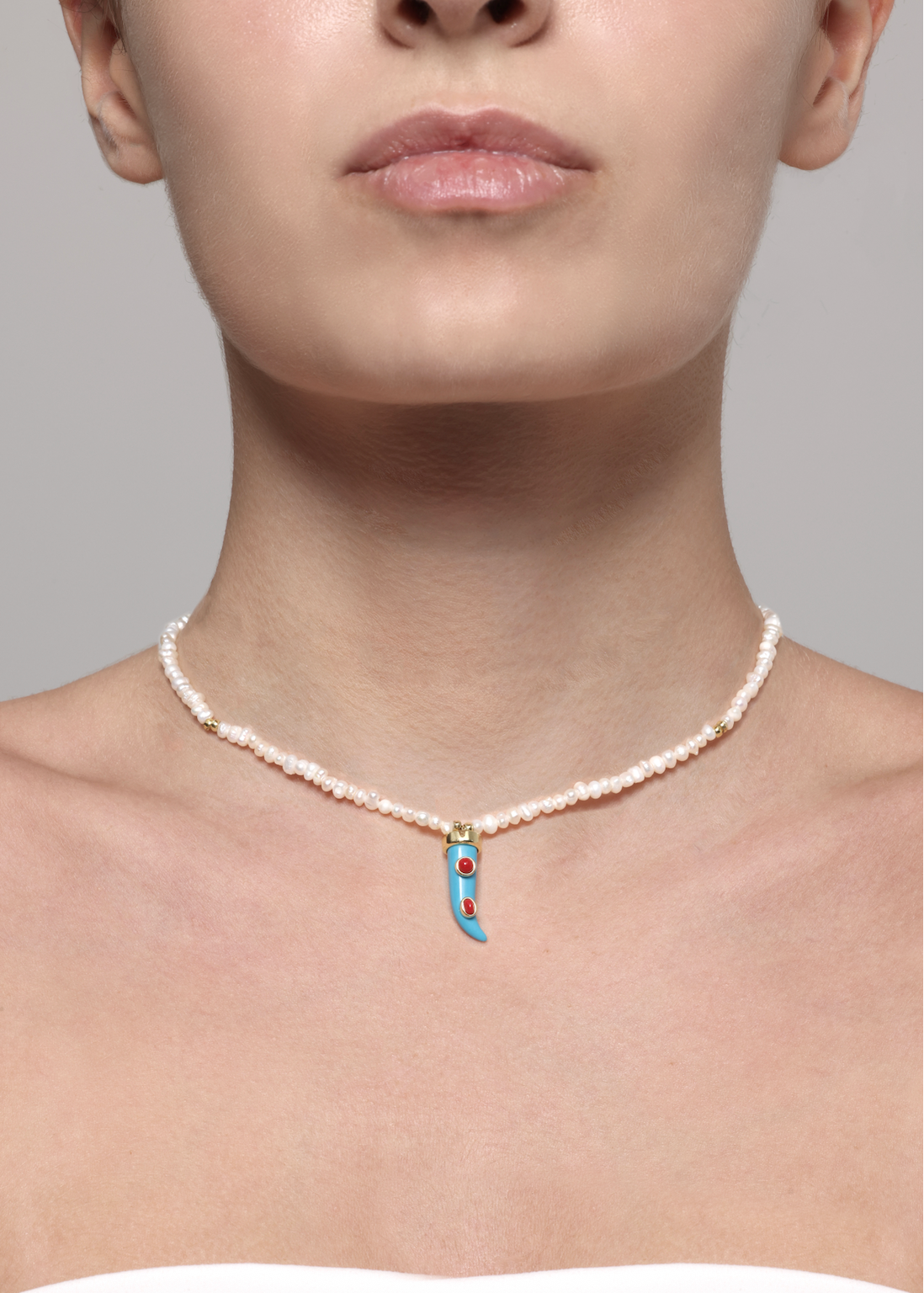 Turquoise Necklace with Fang Charm