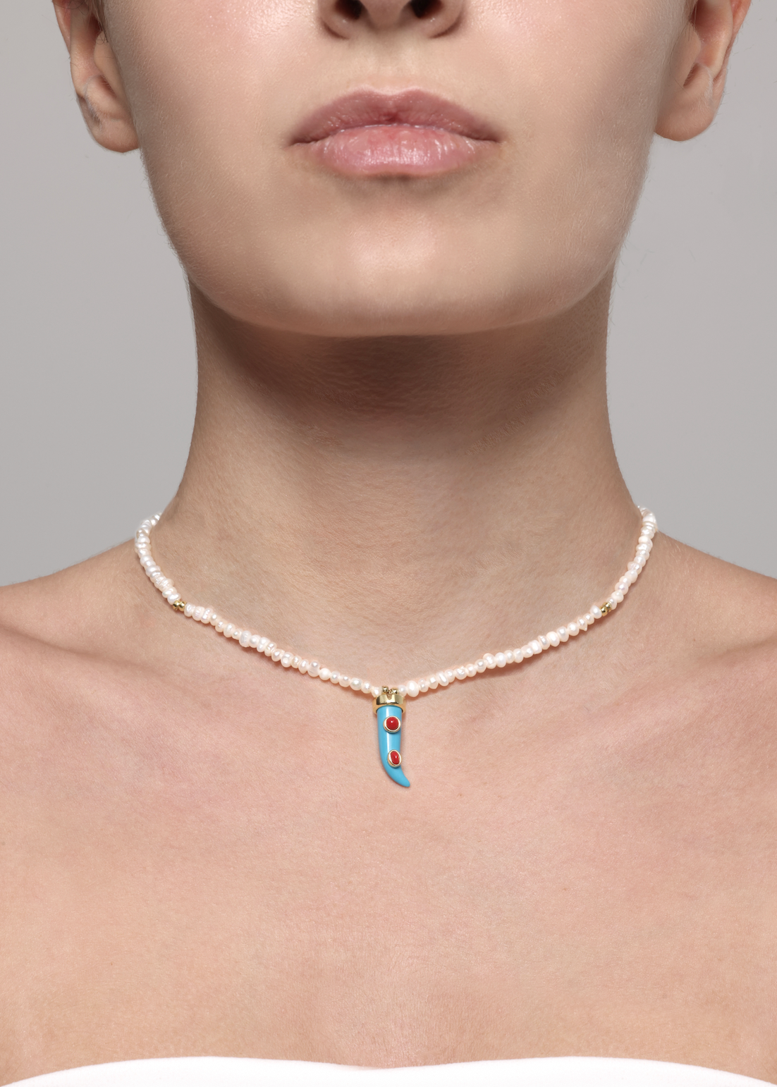 Pearl Necklace With Fang Charm