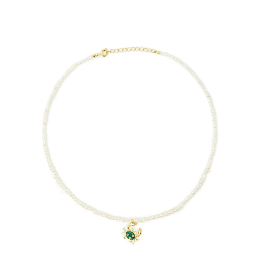 Pearl Necklace with Crab Charm