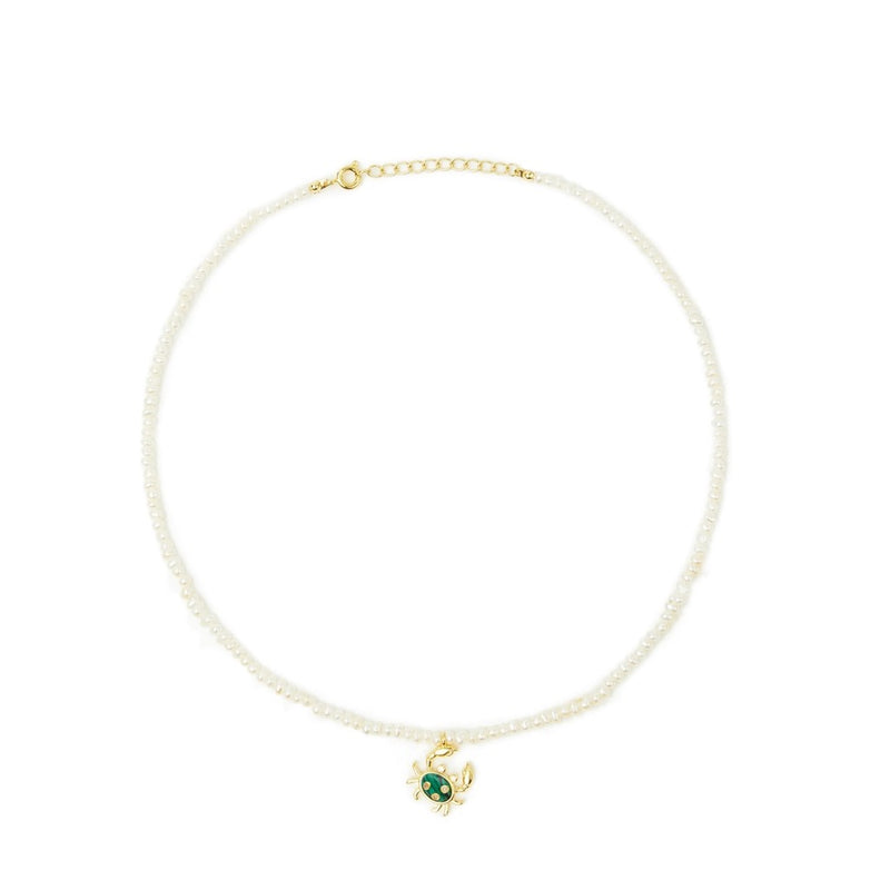 Pearl Necklace with Crab Charm