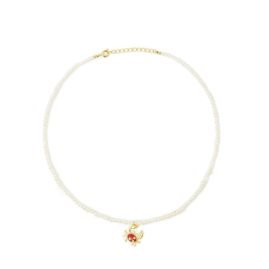 Pearl Necklace with Crab Charm