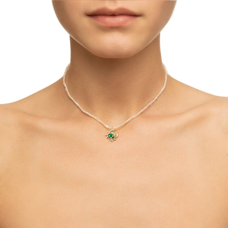Pearl Necklace with Crab Charm