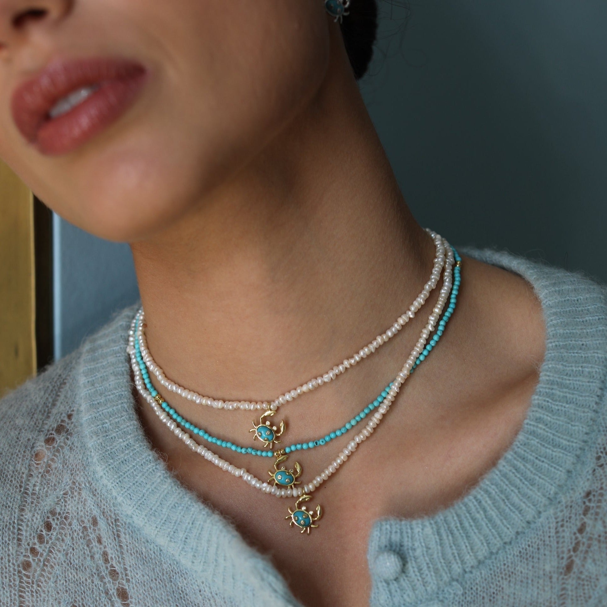 Pearl Necklace with Crab Charm