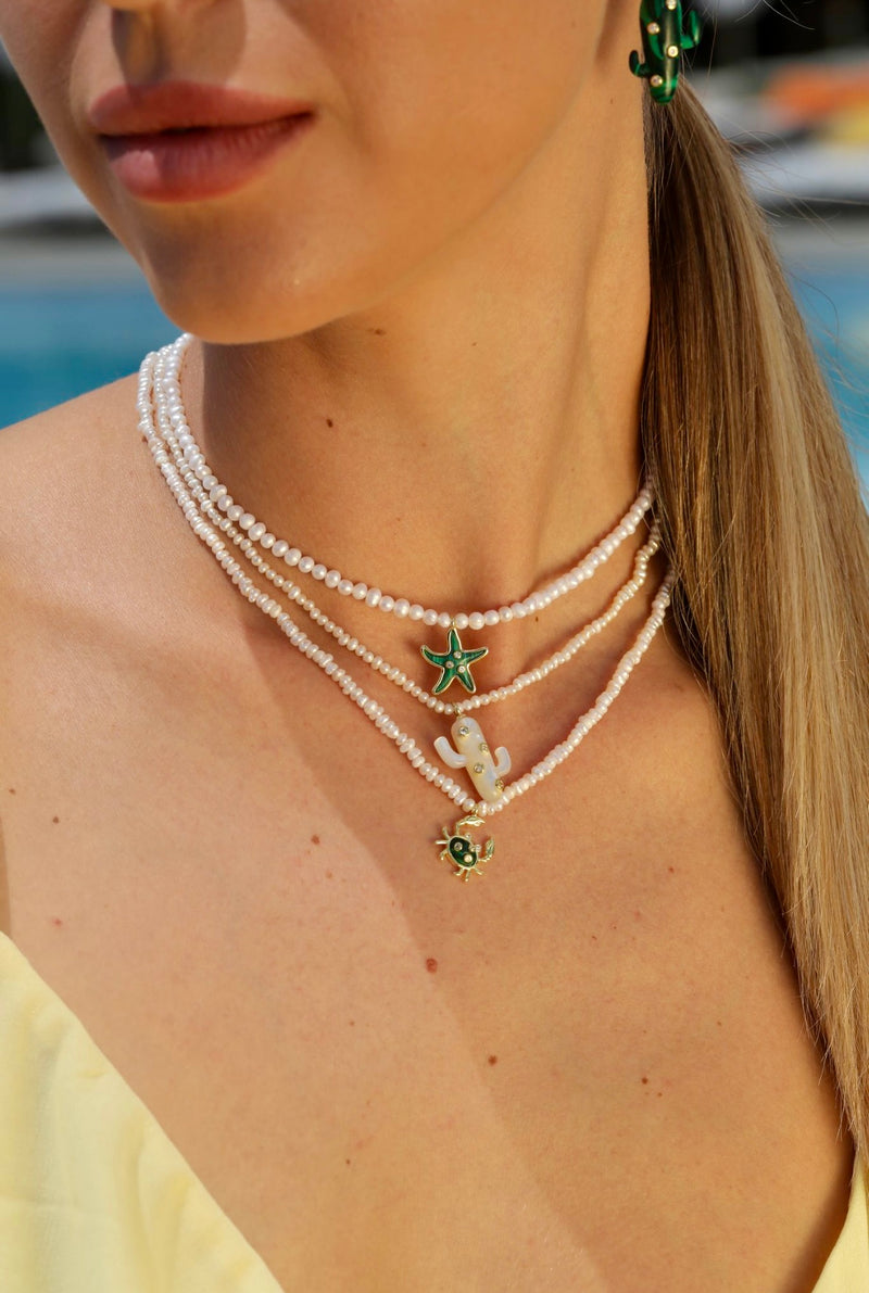 Pearl Necklace with Crab Charm