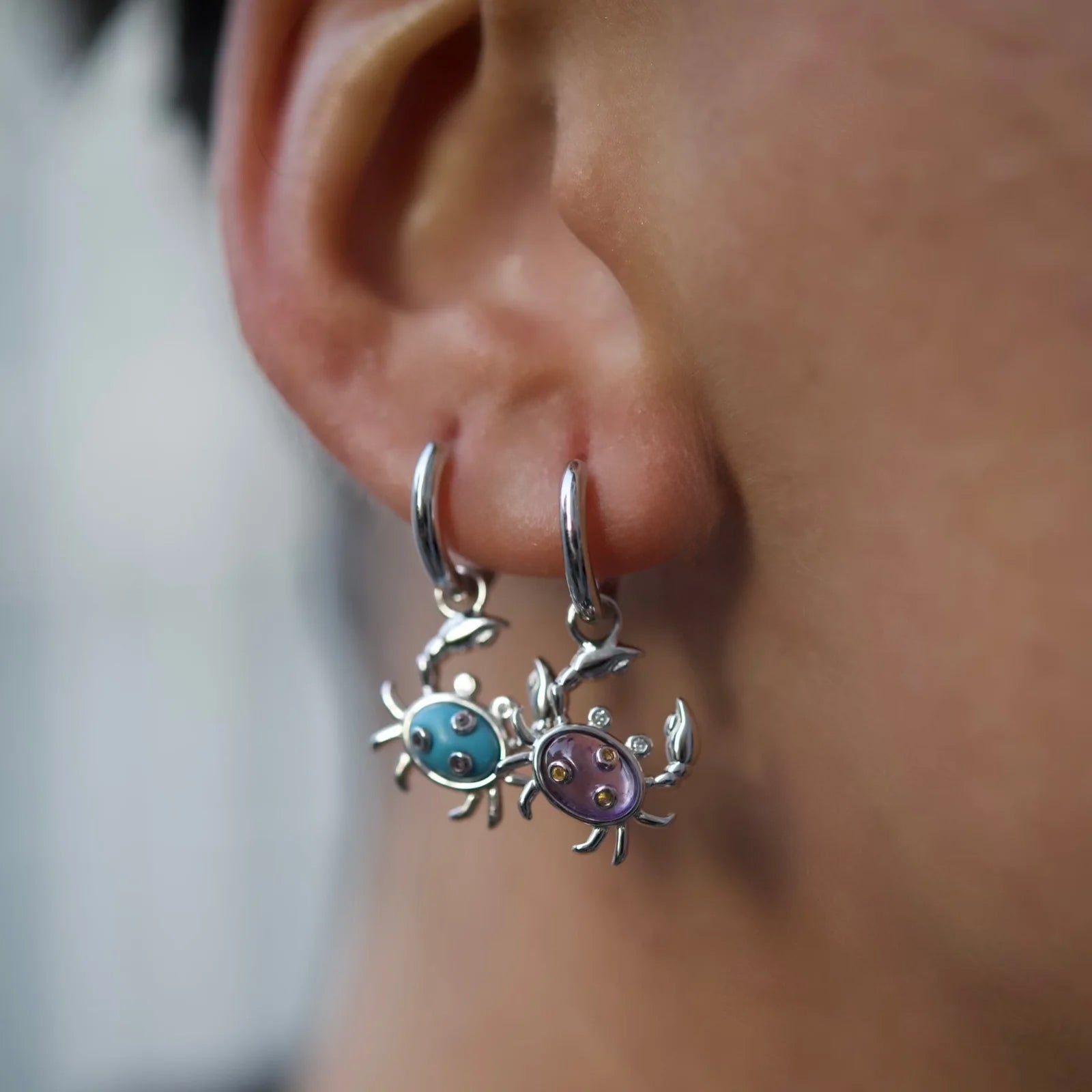 Single Amethyst Crab Earring