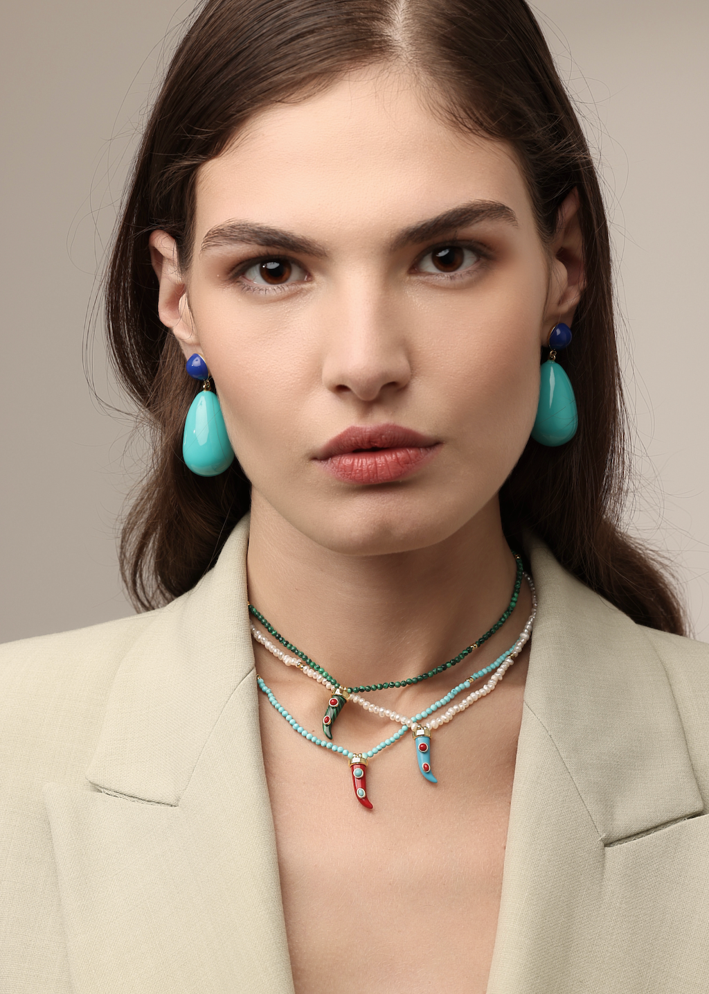 Turquoise Necklace with Fang Charm