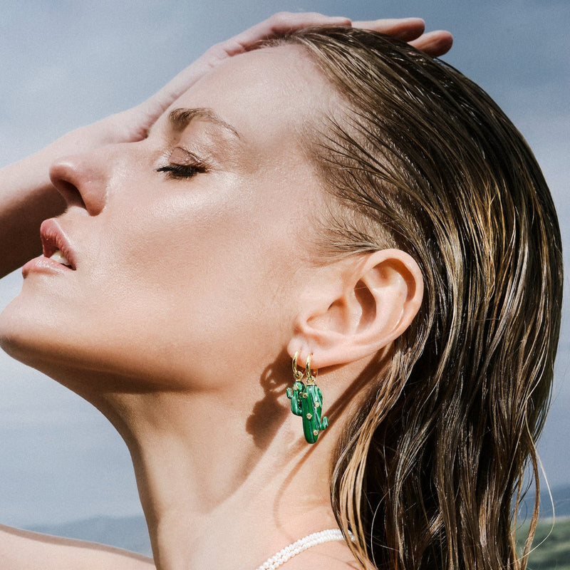 Mini Malachite Cactus Earrings