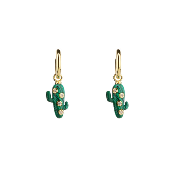 Mini Malachite Cactus Earrings