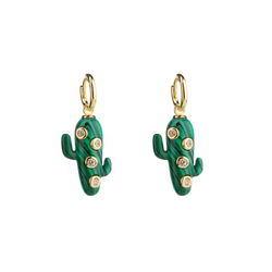 Large Malachite Cactus Earrings